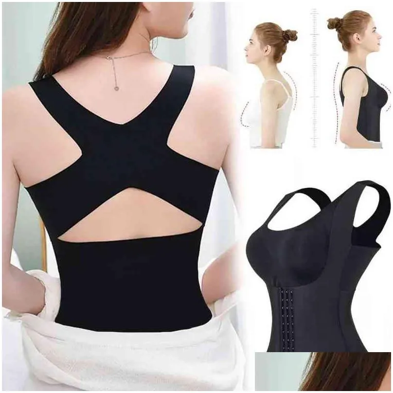 3 in1women reducing girdle posture corrector bra seamless underwear slimming belly sheath cross back tank tops body fitness vest