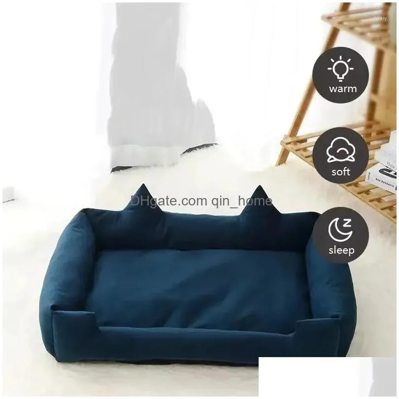kennels soft pet dog mattress ear-shaped square house winter bed warm and comfortable sofa cat supplies