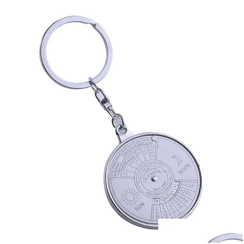 retro 50 years perpetual calendar keychain sun moon compass keyring valentines day couple gift metal compass key chain pendant bottle