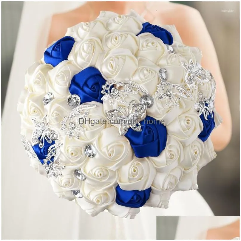 decorative flowers 1pc/lot purple wedding bouquet with sliver diamond