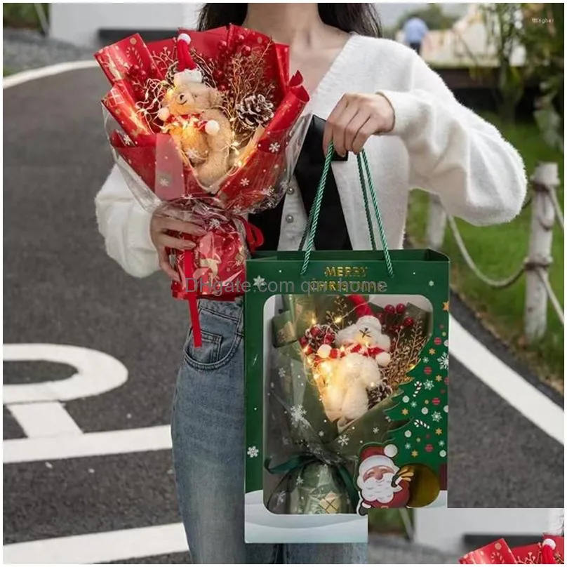 decorative flowers creative artificial christmas hand holding bouquet cute bear dolls with lights string set for xmas valentines day