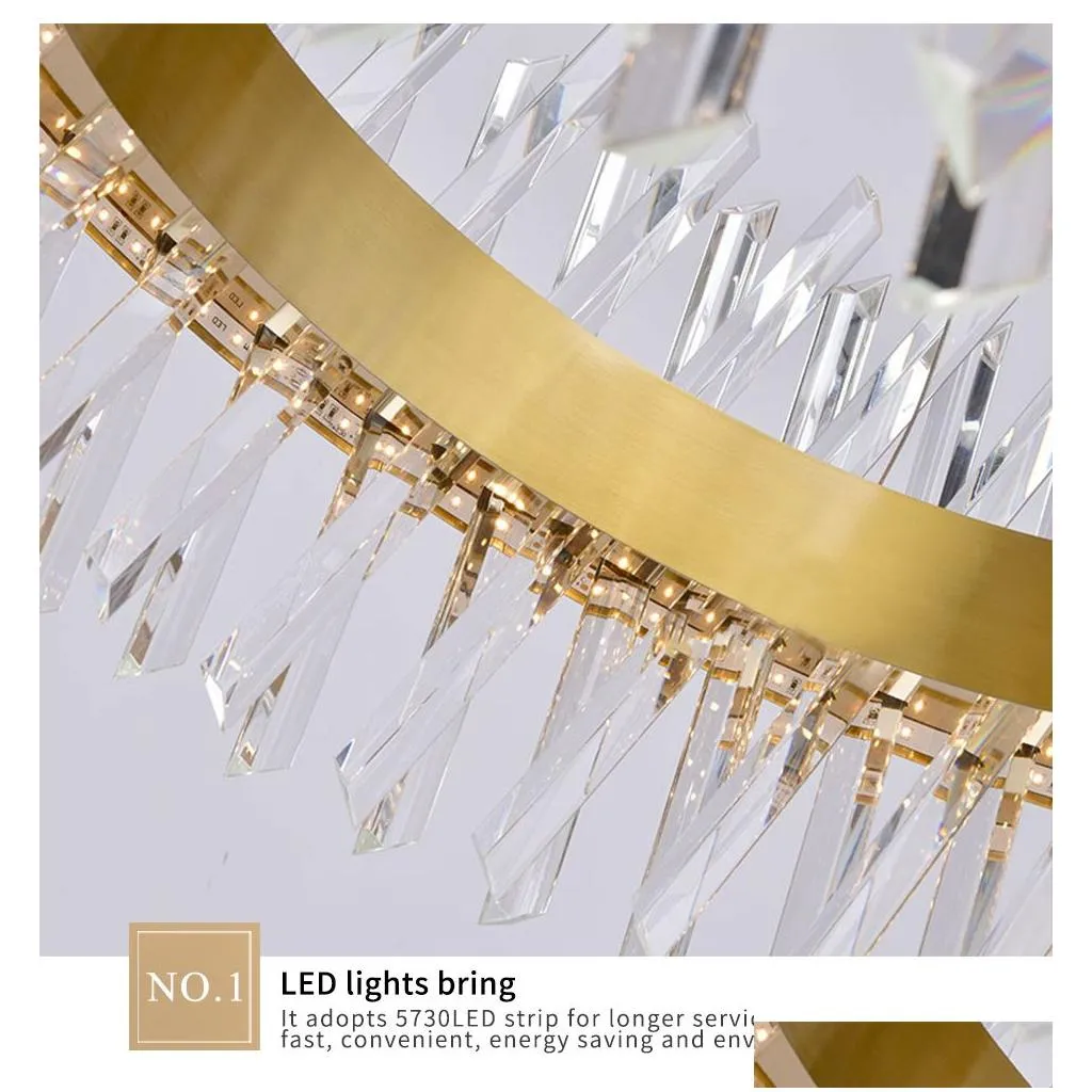 Chandeliers Luxury Modern Crystal Chandelier Lighting Round Chandeliers With Crystals Tube Gold/ Chrome For Dinning Room Livingroom Dr Dh9Ex