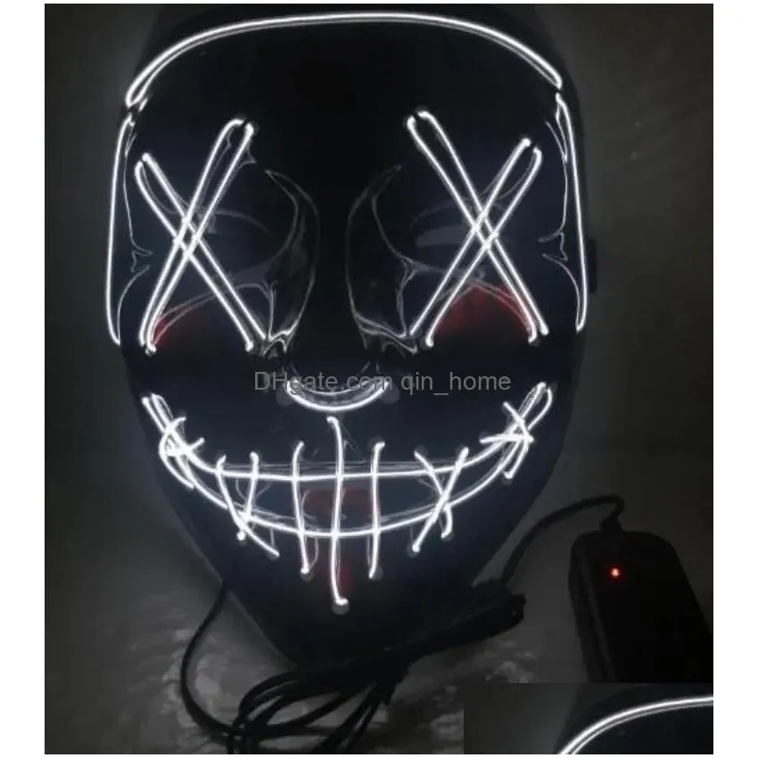 led mask halloween party masque masquerade masks neon light glow in the dark horror mask glowing masker mixed color 10