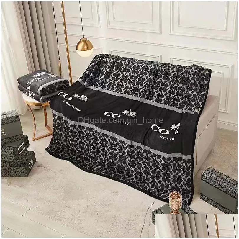 flannel blankets designer with box letter logo soft blanket for bed room decoration 150x200cm
