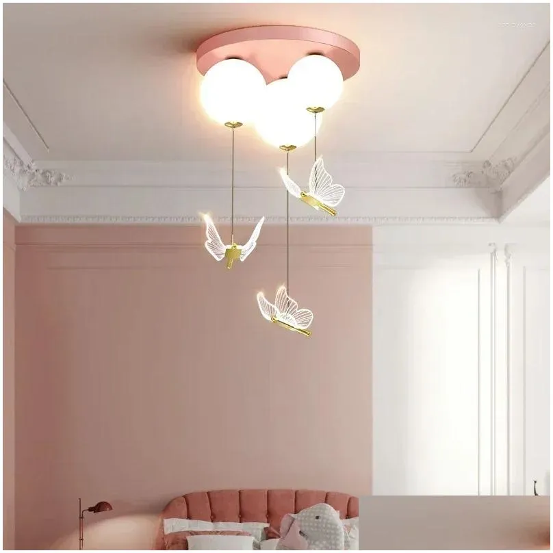 Ceiling Lights L Simple Bedroom Butterfly Light Childrens Room Pendant Warm And Romantic Indoor Drop Delivery Lighting Dhvk6