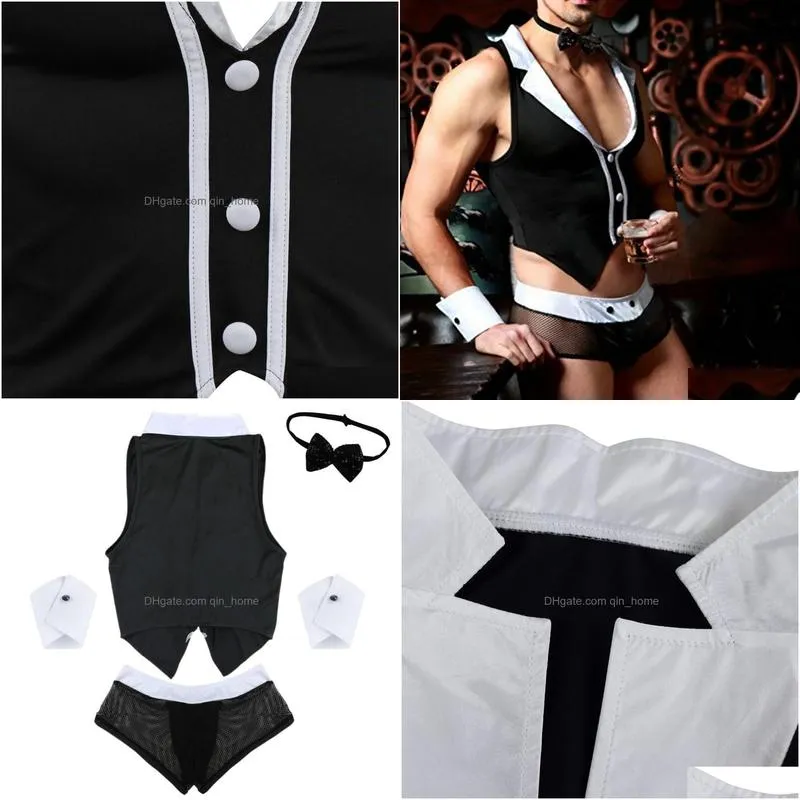 costumes iefiel men erotic sexy slim fit men male maid costume cosplay lingerie sets maid sexy halloween fancy club party show