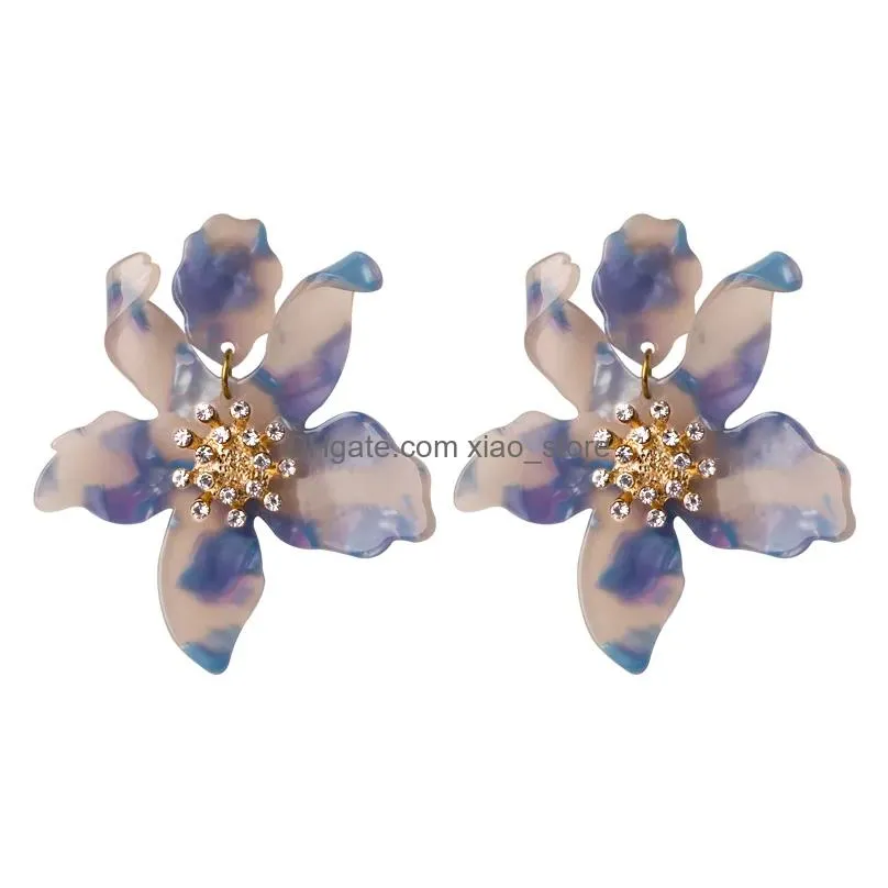 dangle earrings large luxury gold rhinestone resin hanging for women girls 2022 trendy fashion jewelry flower acrylic drop