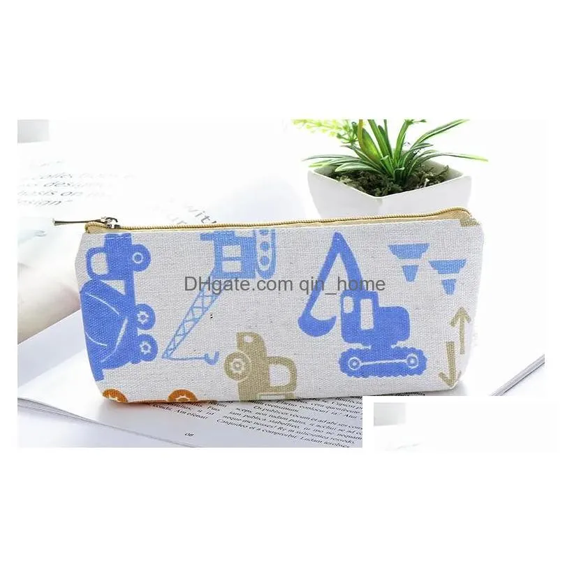 wholesale pencil bags cute simple case linen school pen box kawaii pattern bag office stationery