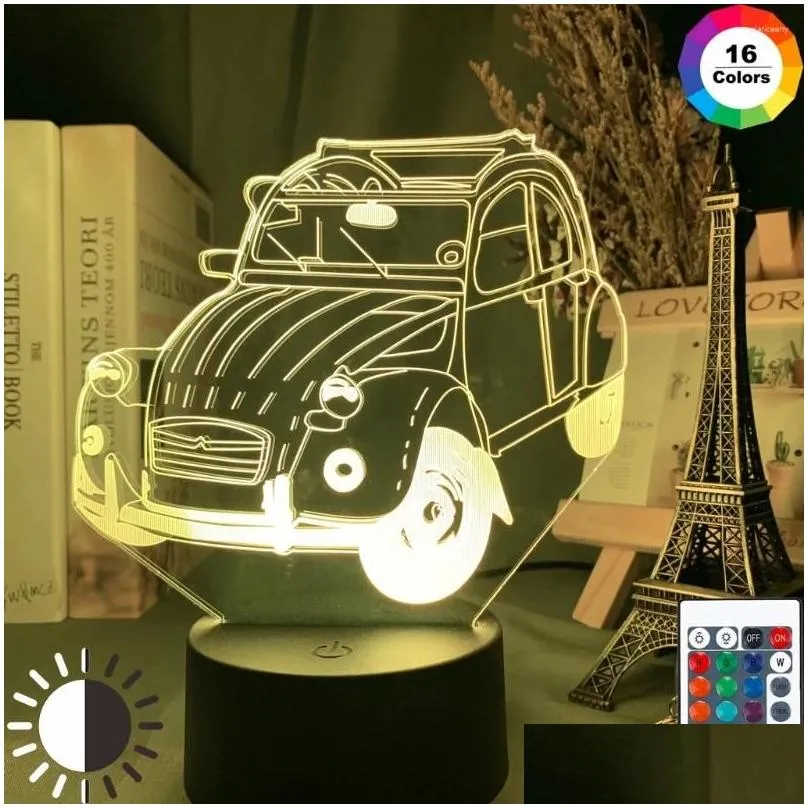 Night Lights 3D Led Vintage Car 2Cv Illusion Light For Home Decoration Child Bedroom Adt Office Decor Cool Classic Drop Delivery Dhtkv