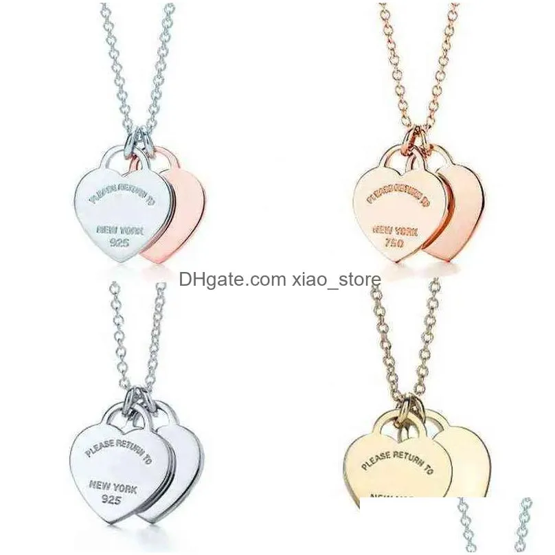 classic 925 sterling silver necklace double heart pendant necklace man women party wedding jewelry high quality y220314