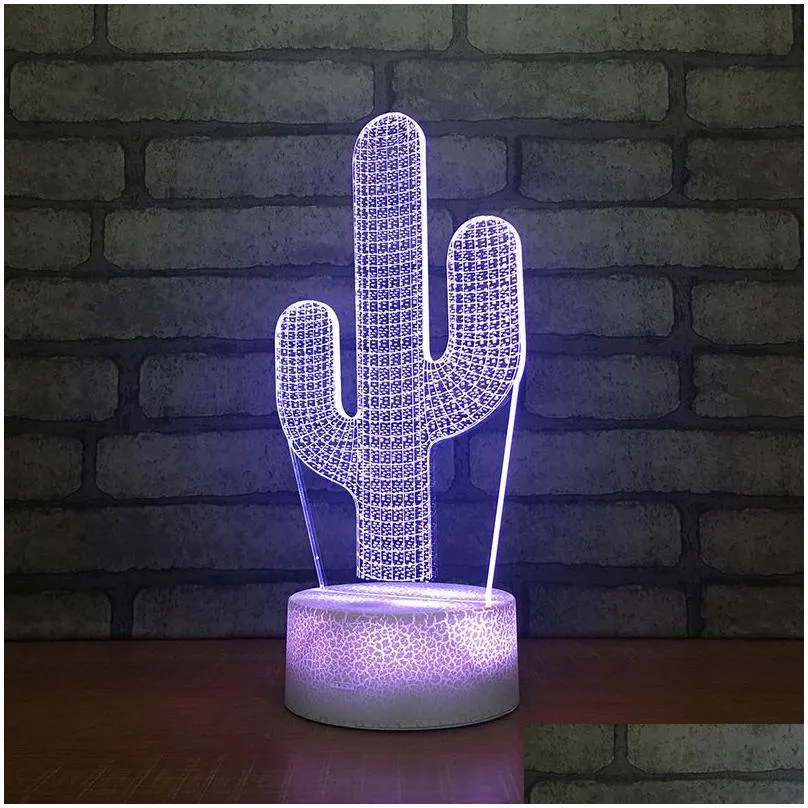 cactus shape 3d table lamp led color changing visual illusion usb nightlight plant style lights for kids christmas gifts