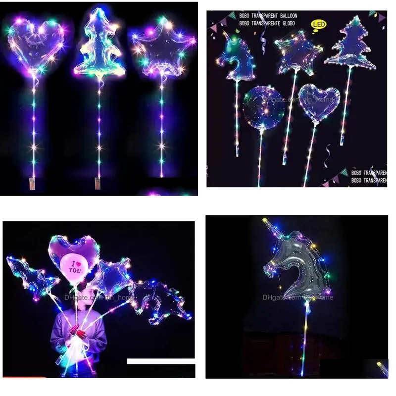 led bobo luminous balloon transparent  colorful lights balls chirstmas wedding party decor gifts tree unicorn star shape jn13