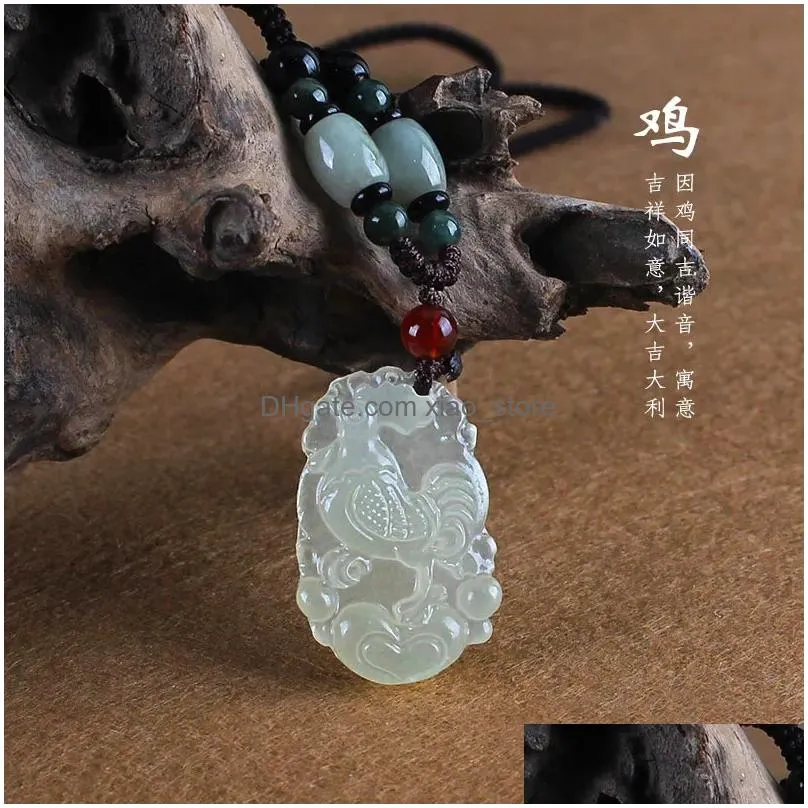 pendant necklaces high-grade natural white jade chinese zodiac necklace man woman charm jewellery hand-carved luck amulet