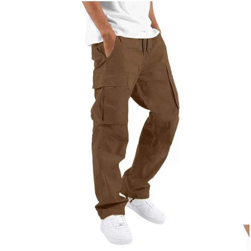 Men`S Pants Mens Cargo Pants Relaxed Fit Sport Jogger Sweatpants Dstring Outdoor Trousers With Pockets 2303292 Drop Delivery Apparel Dhehs