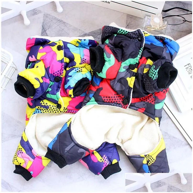 Dog Apparel Winter Pet Puppy Clothes Fashion Camo Printed Small Coat Warm Cotton Jacket Outfits Ski Suit For Dogs Cats Costume Drop D Dh3Rb