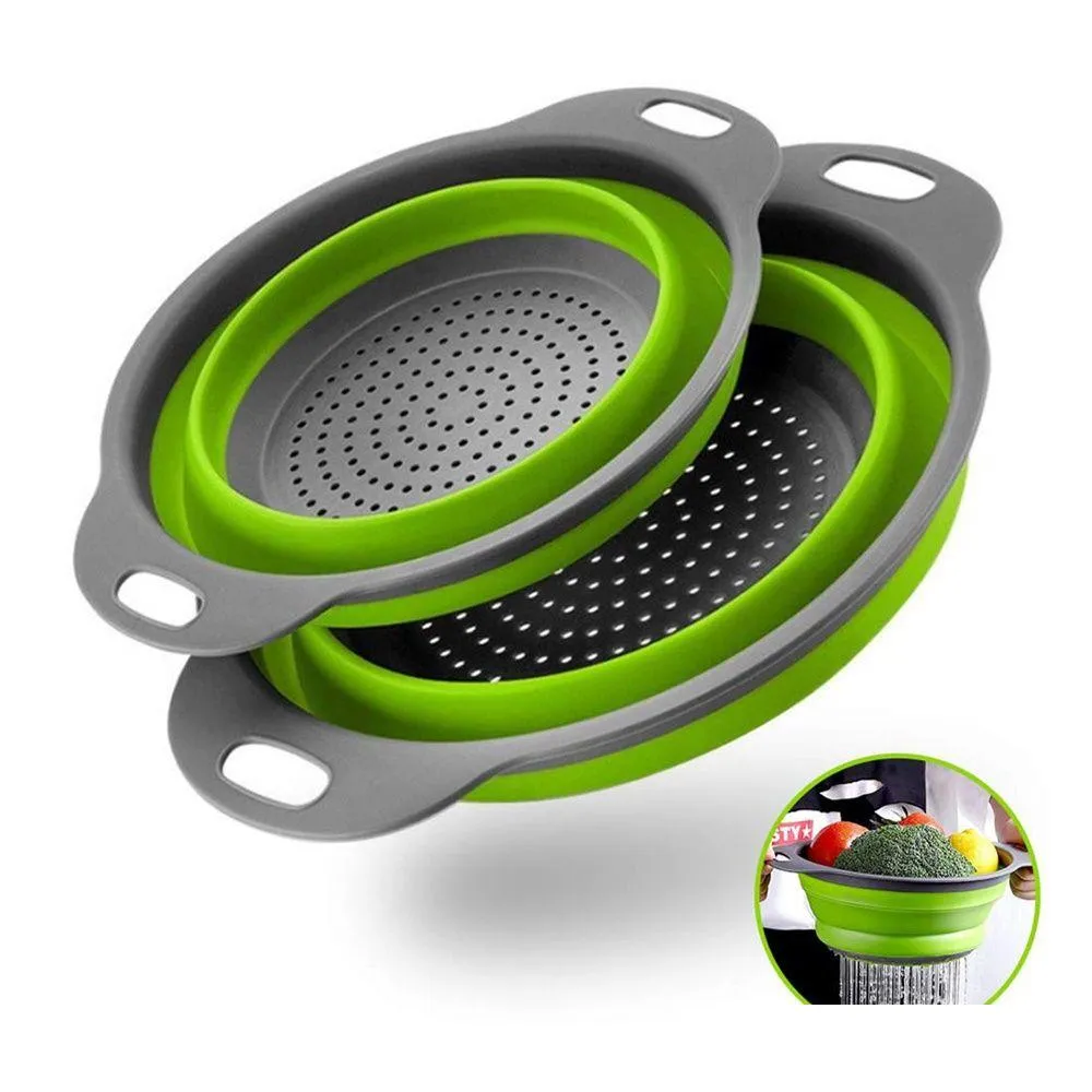 foldable silicone colander fruit vegetable washing basket strainer with handle strainer collapsible drainer kitchen tools cleaning