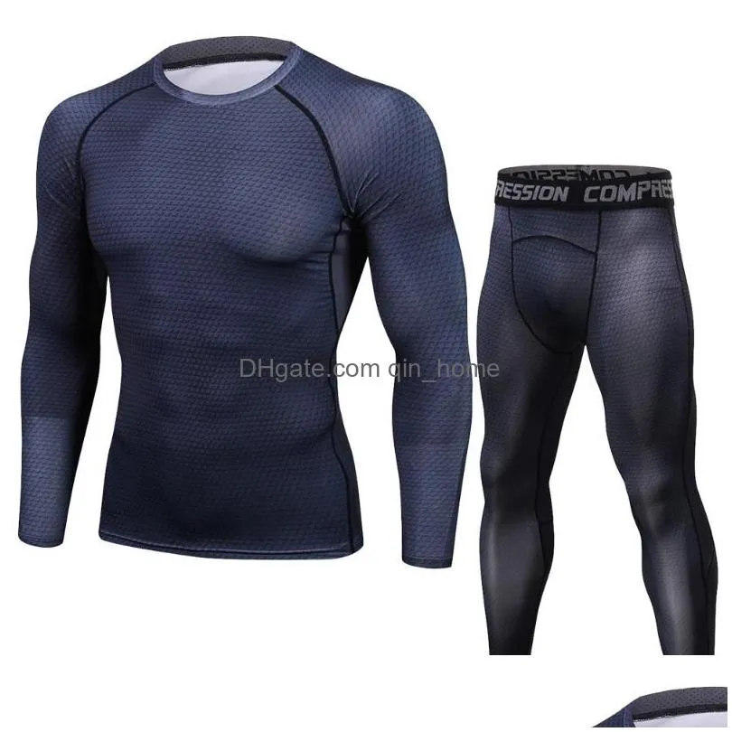 men t shirts trousers set 2 piece mens sportswear compression suit joggers fitness base layer shirt leggings rashguard clothes
