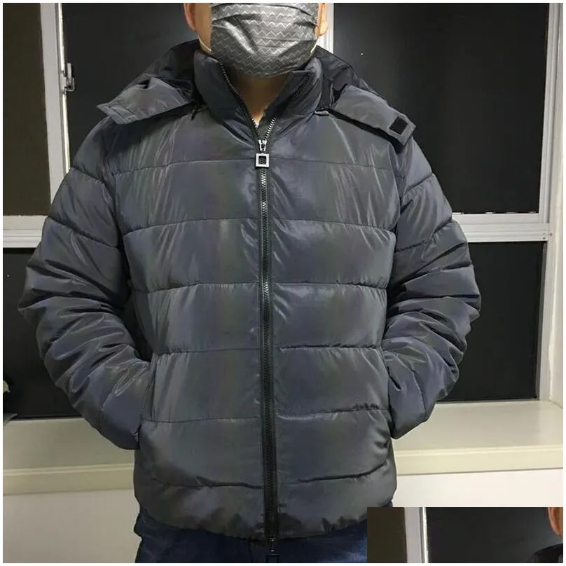 Men`S Down & Parkas Puffer Laser Reflective Winter Jacket Men Rainbow Padded Jackets Parka Coat Fashion Hip Hop Clothes Streetwear Dro Dhfl4