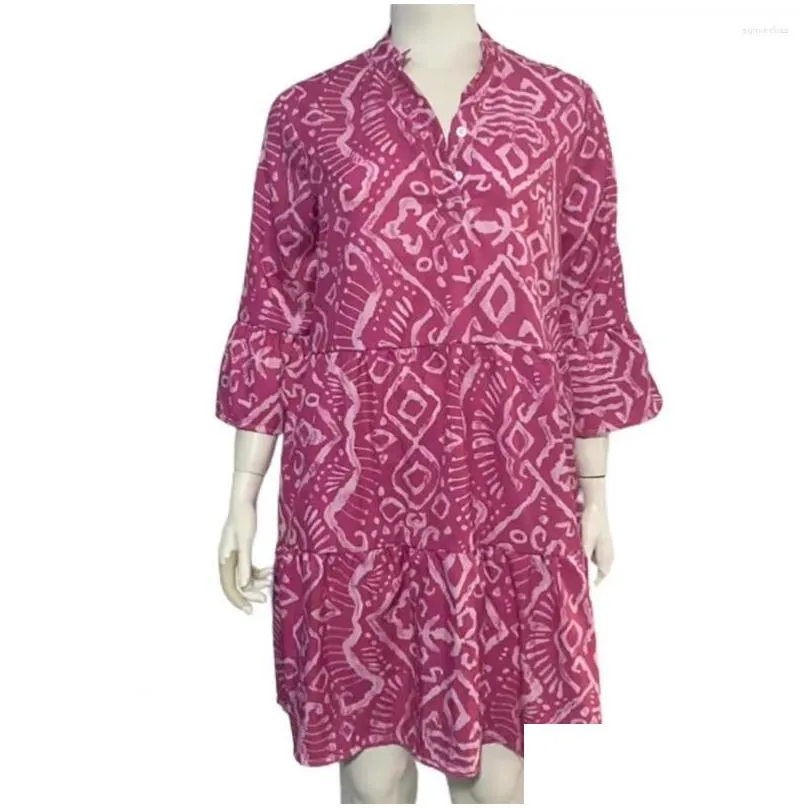 casual dresses dress bohemian geometric print midi with three quarter horn sleeves a-li ork design for womens spring