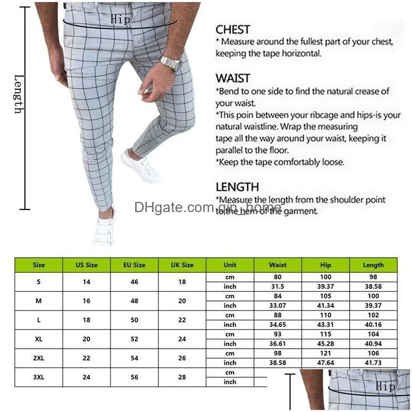 mens pants smart casual fashion clothing plaid pencil thin mid waist jogger trousers for men