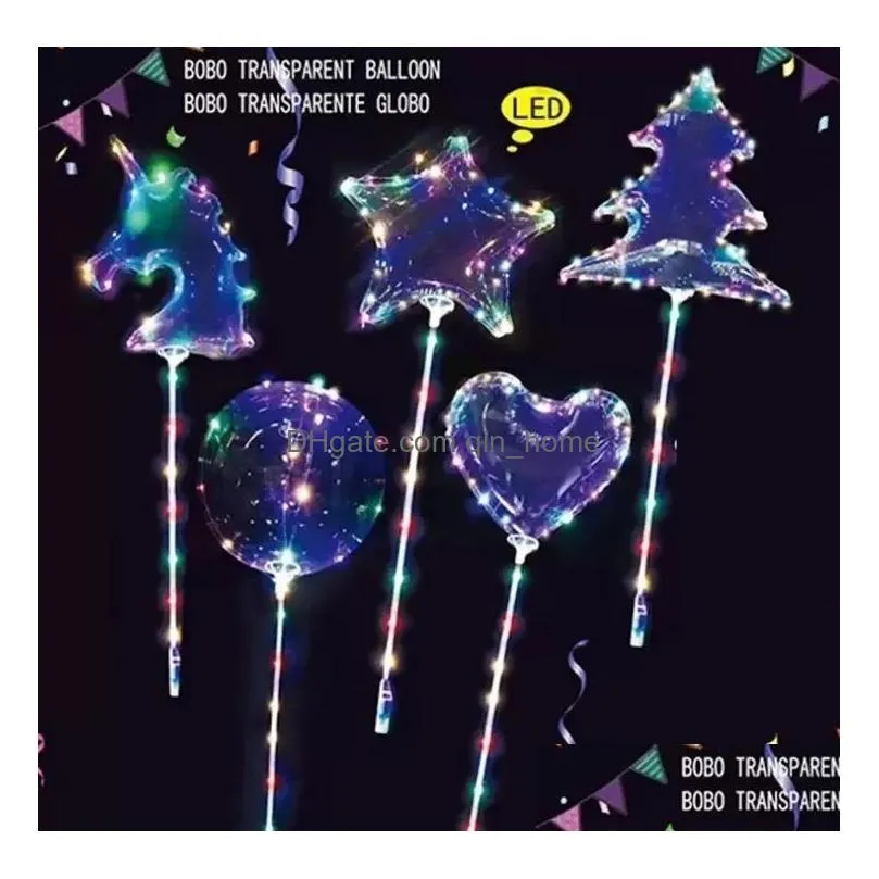 led bobo luminous balloon transparent  colorful lights balls chirstmas wedding party decor gifts tree unicorn star shape jn13