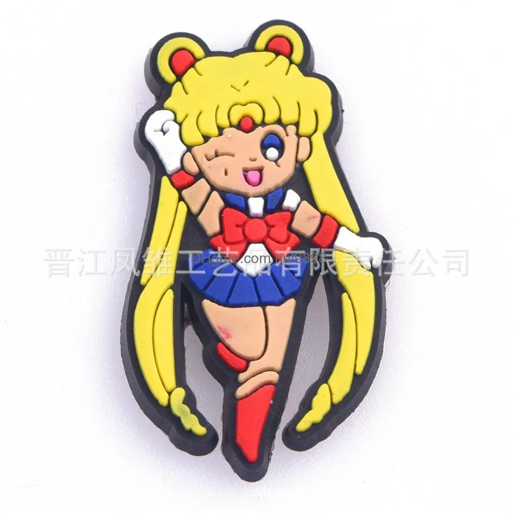 girl sailormoon anime charms wholesale childhood memories funny gift cartoon charms shoe accessories pvc decoration buckle soft rubber clog