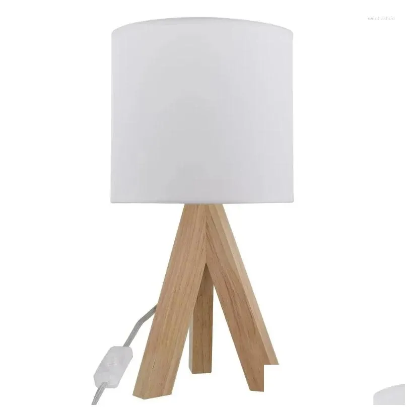 Table Lamps Mainstays Tripod Oak Lamp With Classic White Fabric Shade 16.75H Drop Delivery Lights Lighting Indoor Dhuxa