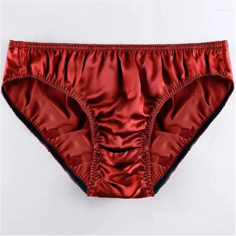 underpants high quality silk panties men solid color seamless underwear breathable satin briefs sexy mid waist lingerie