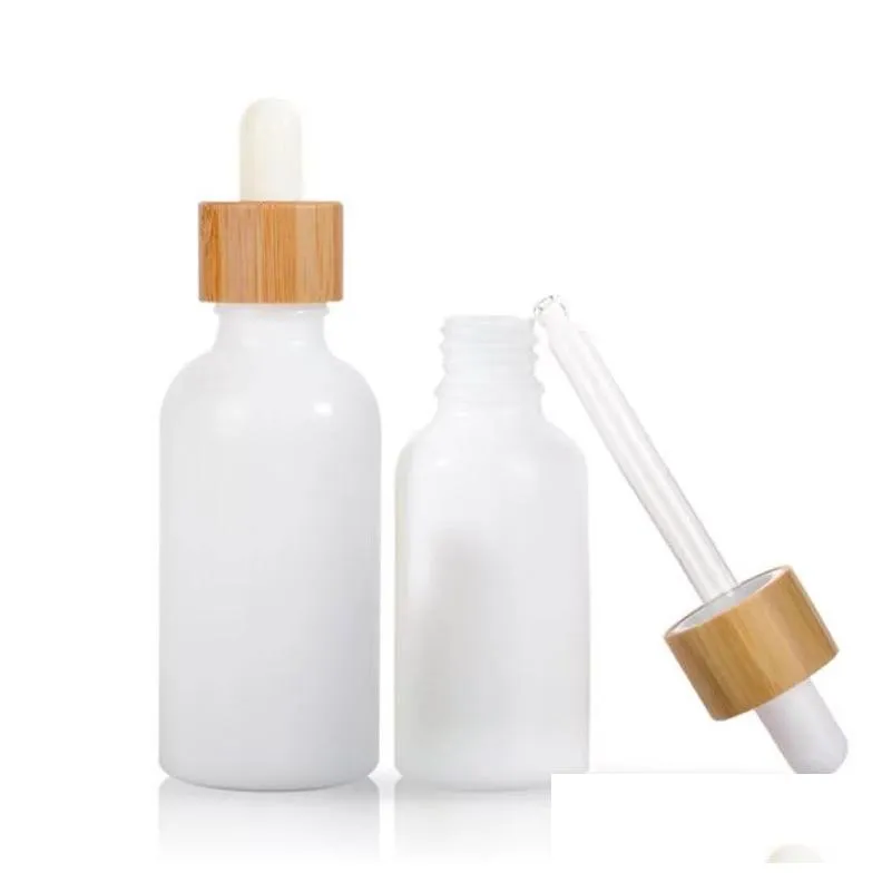 Dropper Bottles Wholesale White Porcelain Glass  Oil Bottles Skin Care Serum Dropper Bottle With Bamboo Pipette 10Ml 15Ml 20M Dhduj