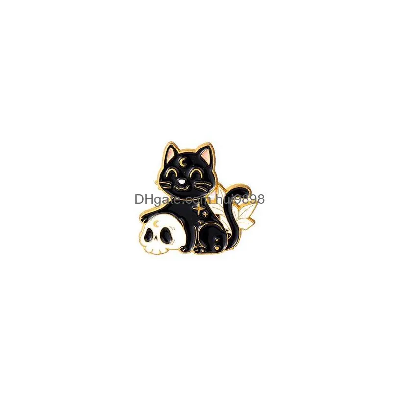 cartoons cute mystical sleeping cat brooch pins enamel metal badges lapel pin brooches jackets jeans fashion jewelry accessories