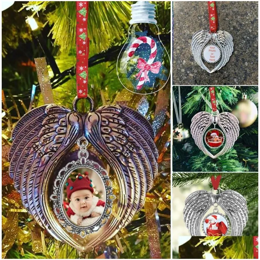 Christmas Decorations Sublimation Christmas Ornament Decorations Angel Wings Shape Blank Transfer Printing Two-Sided Tree Pendant Drop Dhqlg