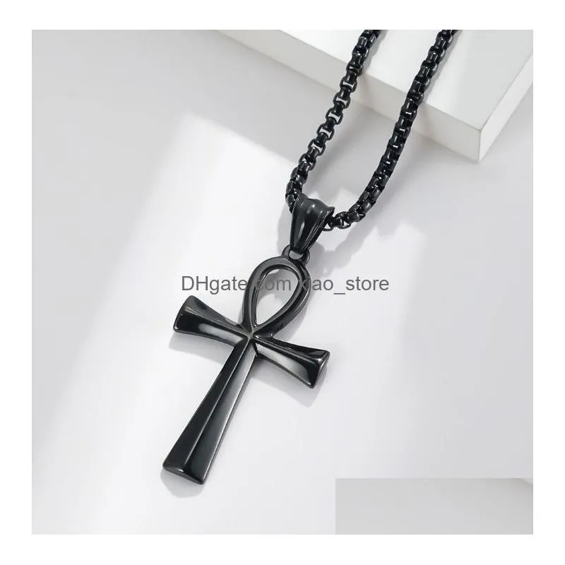 religion egyptian ankh crucifix pendant necklaces stainless steel bone chain cross necklace for men women charms jewelry