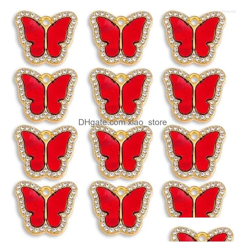 charms 10pcs/set 16 19mm luxury shiny zircon acrylic butterfly pendant charm for couple bracelet necklace diy jewelry making supplies