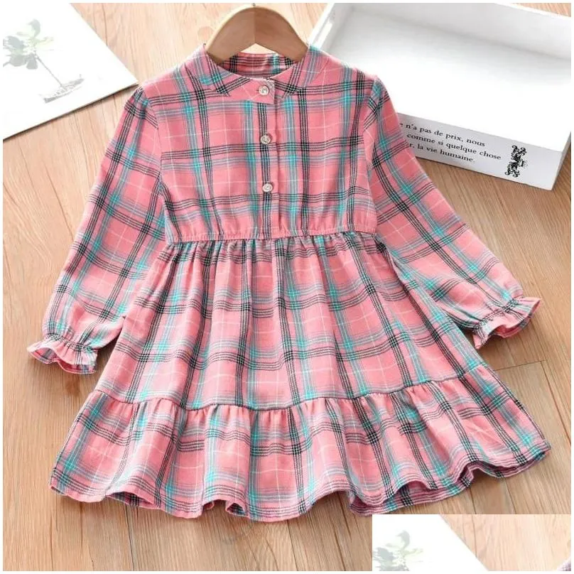 girl dresses children clothes dress for girls kids baby autumn teenager long sleeve plaid turn-down collar shirt vestidos