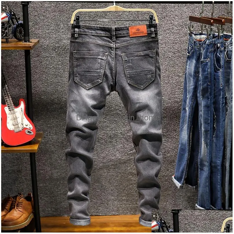 mens jeans 6 colors mens ripped skinny distressed destroyed slim fit stretchy knee holes denim pants fashion casual for men