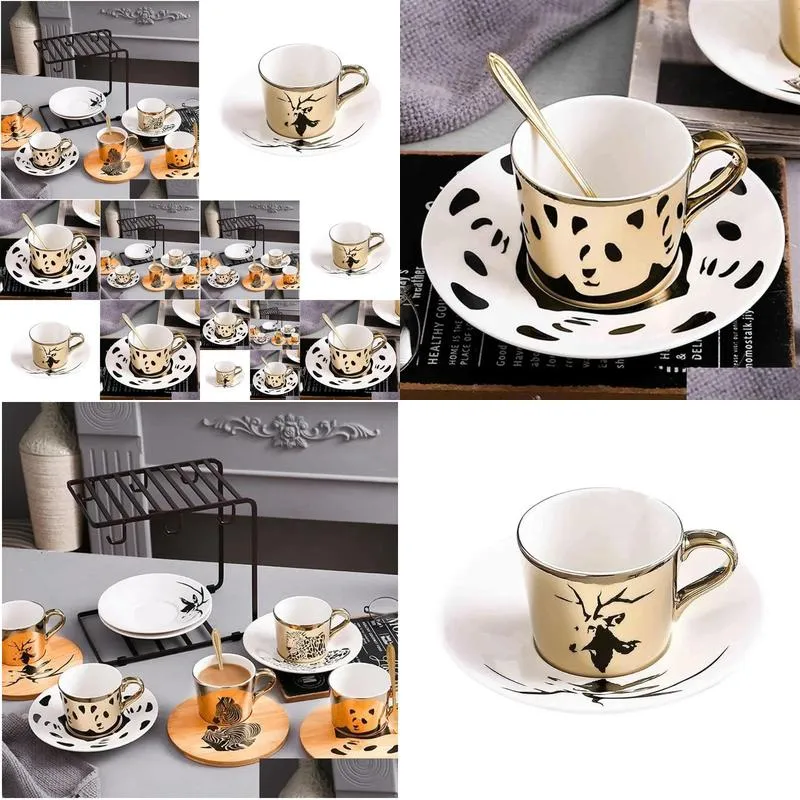 mugs ceramics leopard anamorphic cup mirror reflection tiger zebra mug coffee tea set with coastermugs