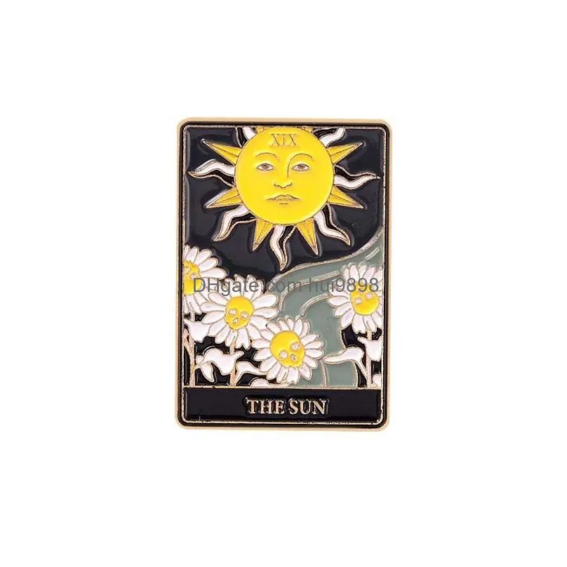 punk tarot card series sun moon brooches women alloy enamel star skeleton badges accessories for unisex sweater backpack clothes lapel pins