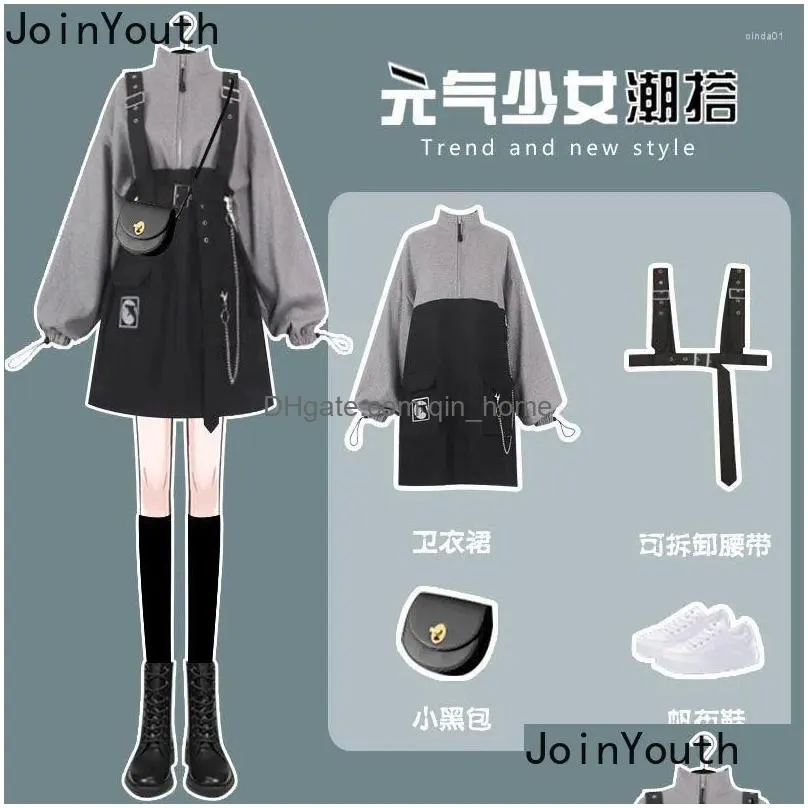 casual dresses woman dress y2k clothes strap belt chain loose sweatshirt sets korean robe femme