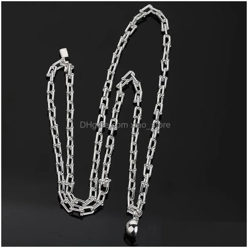 designer necklace pendant necklaces jewelry 925 sterling silver european style round ball lock necklaces for women u-shaped chain necklace gift to