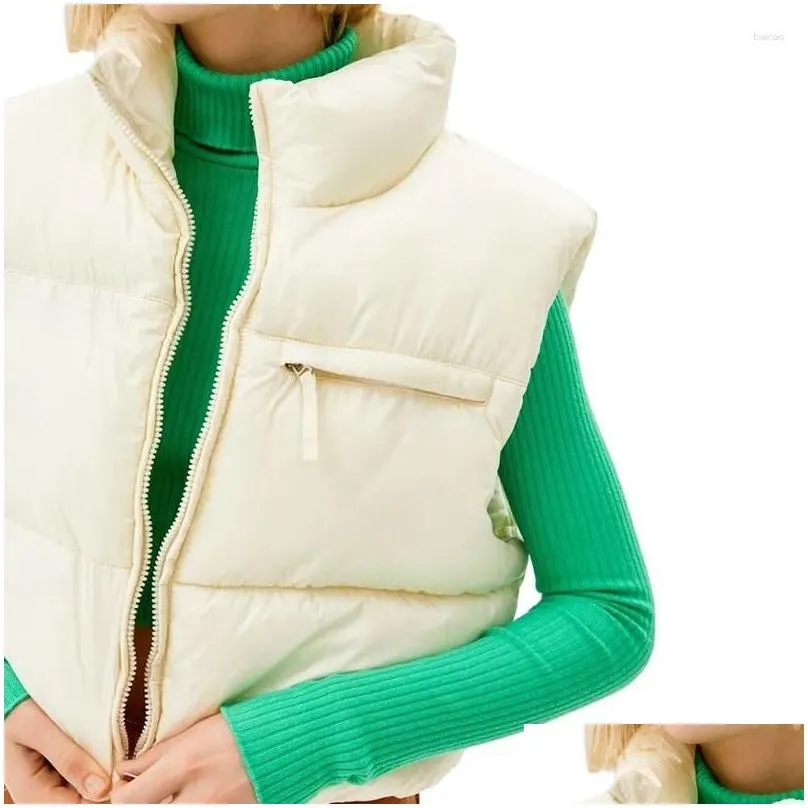 womens vests women cropped puffer vest coat autumn winter clothes warm solid color lightweight sleeveless zipper down jacket