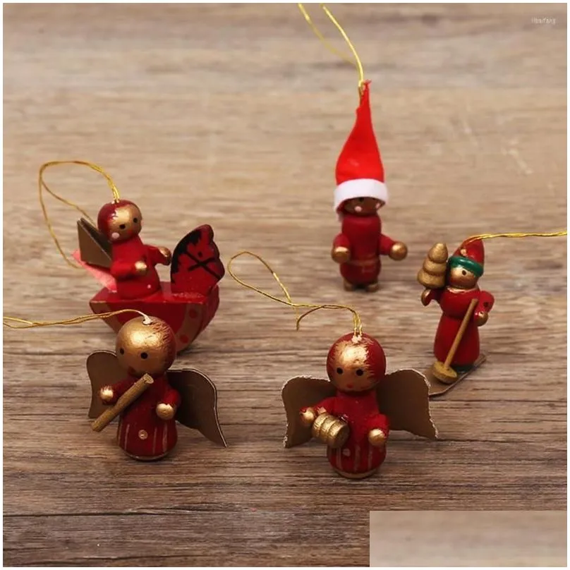 Christmas Decorations 12Pcs /Set Wooden Miniature Ornaments Tree Hanging Pendants Year Gift Toy For Kid Home Party Decor Wholesale Dr Dh28X