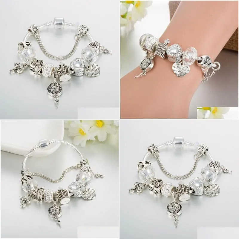 strands bracelet charm white crystal beads diy heart pendant jewelry wholesale