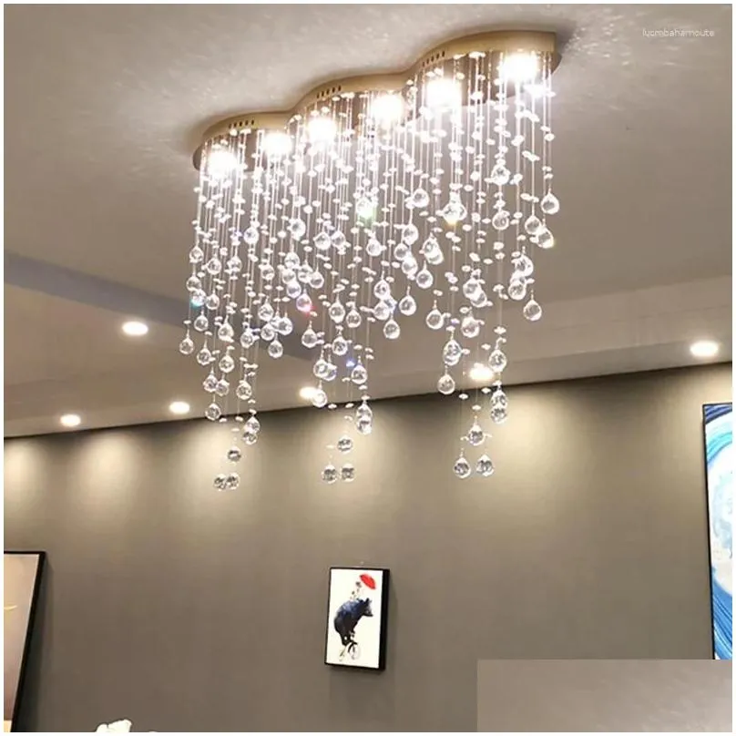 Chandeliers Luxury Pendant Crystal 2024 Ceiling Home Led Lighting Fixture Long Hanging Lamp For Living Room Lustre Dining Drop Delive Dhhfi
