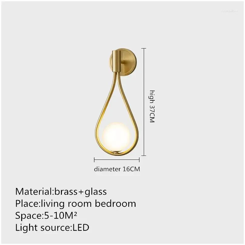 Wall Lamps Belle Indoor Brass Lamp Led Black Sconce Lighting Glass Creative Simple Decor For Home Living Room Bedroom Drop Delivery Dhntb