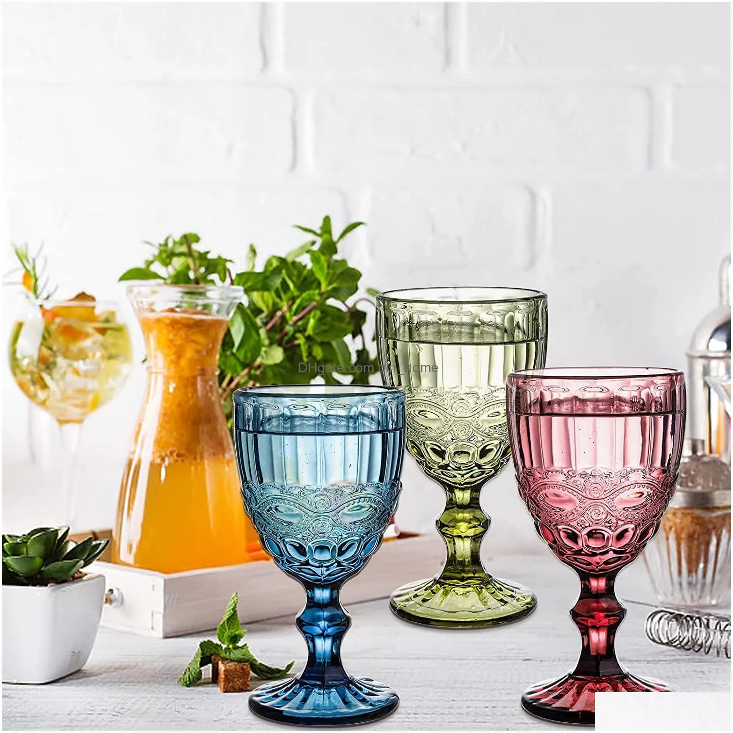 sz wholesale 240ml 300ml wine glasses 4colors european style embossed stained glass wine lamp thick goblets