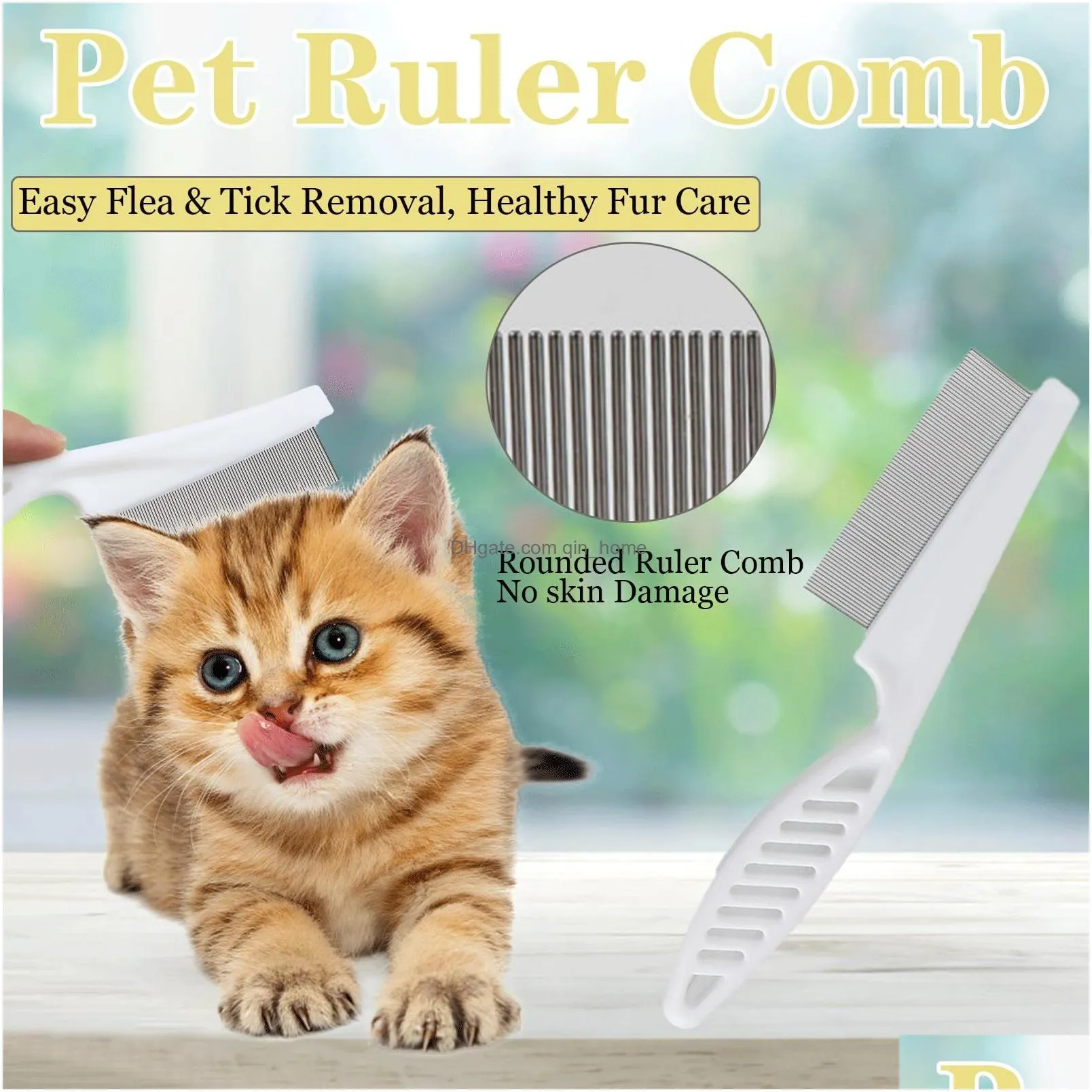 multifunctional dog lice comb pet hair comb tear stain removal flea brush for cats 2 in 1 dog comb teeth stainless steel combing massage double-sided