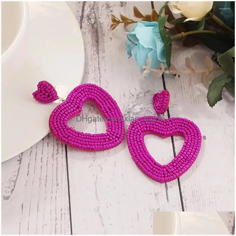 dangle earrings original design hand-woven beaded love ins rice earring heart-shaped peach heart mothers day studs