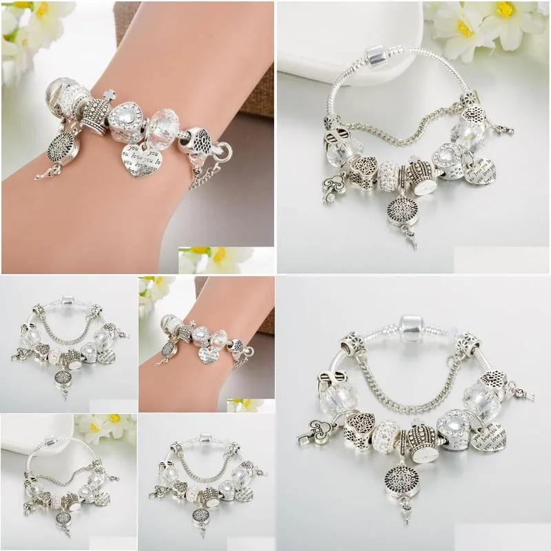 strands bracelet charm white crystal beads diy heart pendant jewelry wholesale