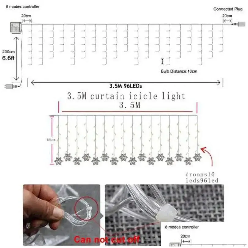 Led Strings Strings Outdoor Christmas Snowflake Led Curtain String Lights Memory 8 Modes Flashing Waterproof Holiday Partyconnectablew Dhrdw