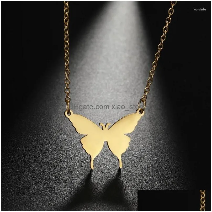 pendant necklaces stainless steel necklace lovely butterfly minimalist insect romantic women daily jewelry gift for girlfriend wife